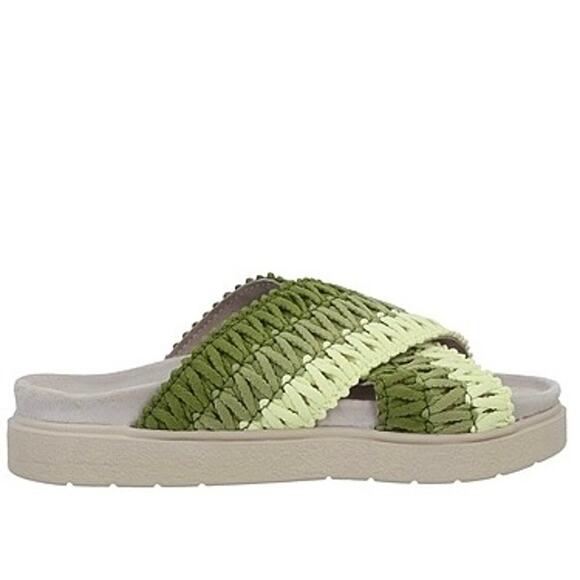 INUIKII Woven Slide Sandals Green Leather Textile Sz 39 US 8.5 Ombre Slides EUC - Picture 2 of 15